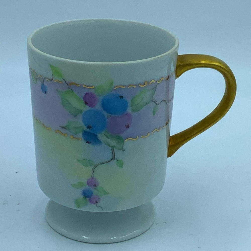 Vintage Hand Painted Footed Gold Handled Mug